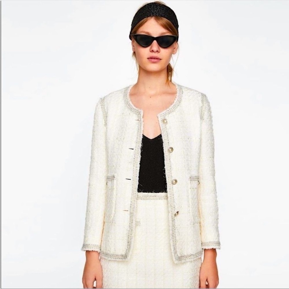 BRAND NEW Zara Tweed blazer White Silver Metallic - L
